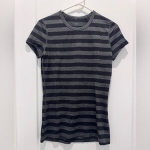 Women’s Icebreaker Merino Wool Black and Gray Striped Tee
